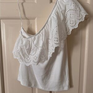 Old Navy One-Shoulder Eyelet Ruffle Top – Size Large